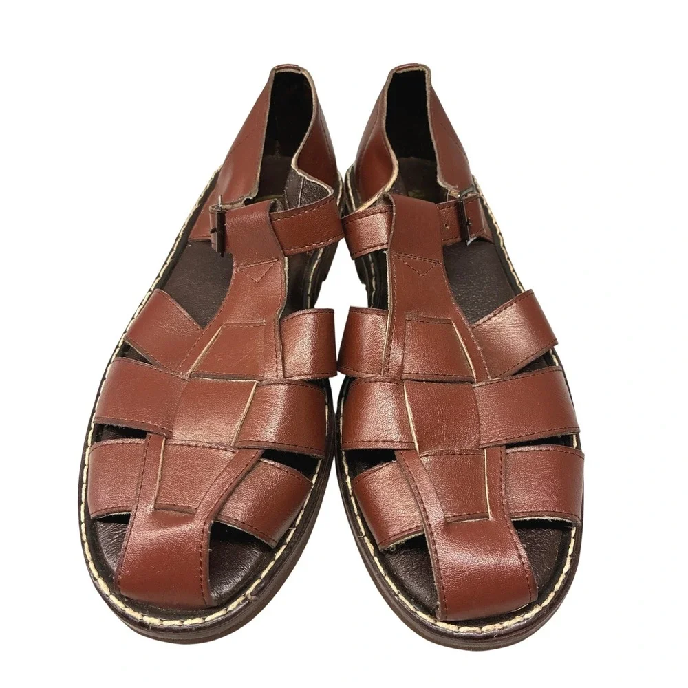 Neptun Fisherman Woven Leather Sandals Mens 7 Brown Vintage Made in Poland Shoes